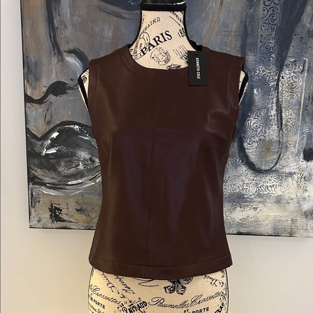 NEW WITH TAG Kenneth Cole burgundy Leather Tank Top